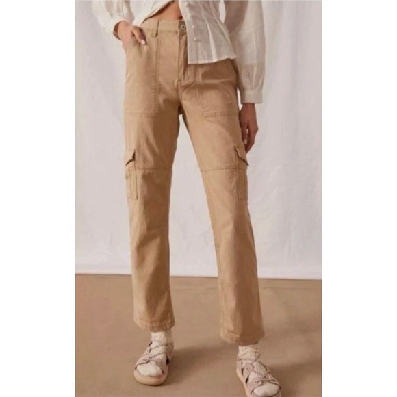 Anthropologie Pants - Anthropologie Size 10 High Rise Straight Leg Cargo Pants‎ Gold Utility Pockets